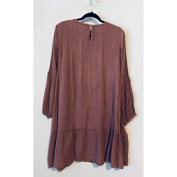 Kings Road Dress Womens Large Mauve Crochet Gauzy Long Sleeve Flowy Boho Peasant - Picture 4 of 7